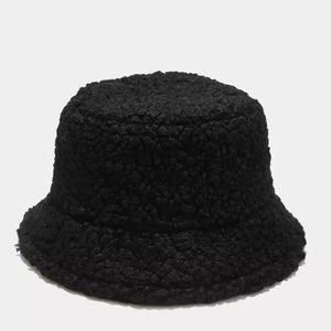 Lambskin Faux Fur Bucket hat BLACK on Black Hat Cap Winter Fishing MGK Megan Fox